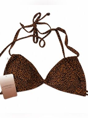 Cocofree Leopard Print Triangle Bikini Top - Brown/Black